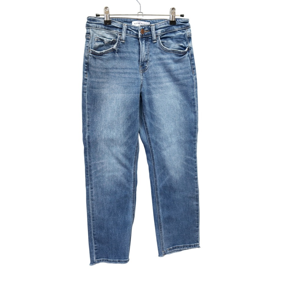 Flying Monkey Straight Leg Jeans Womens 26 Blue Good Raw Hem Whiskered F5221